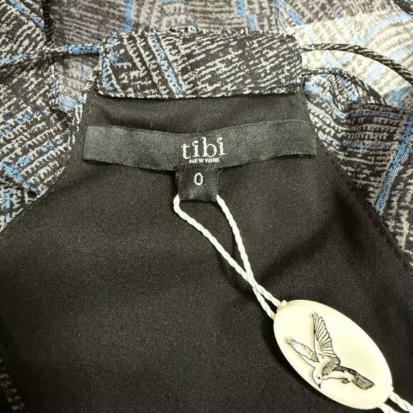 NWT Tibi 100% Silk Ruffle Dress Women's Size 0 S Black Blue Whimsical - Picture 7 of 11